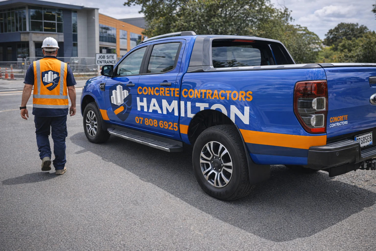 Concrete Contractors Hamilton van on a Hamilton job