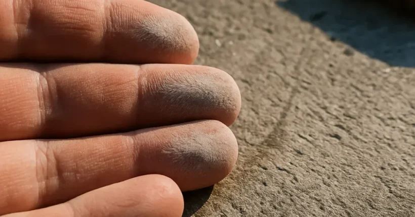 Close-up of chalky dust and staining on an unsealed Hamilton concrete driveway